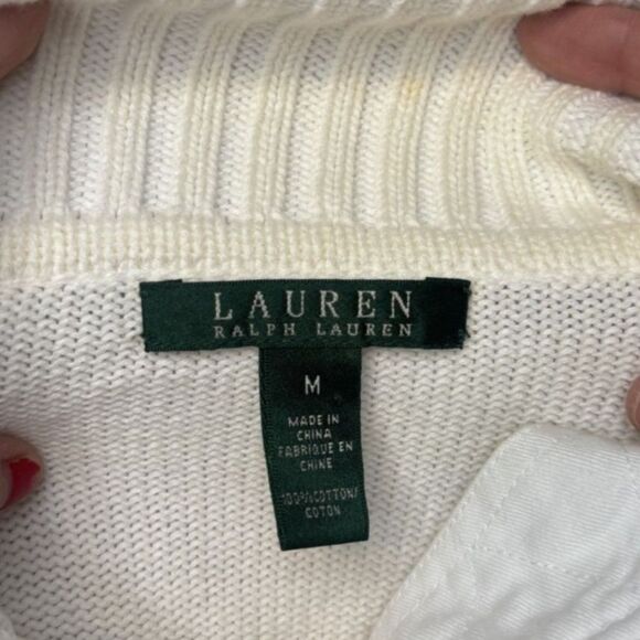 Lauren Ralph Lauren White Knitted Pullover Sweater Womens Gold Designer - Picture 7 of 7